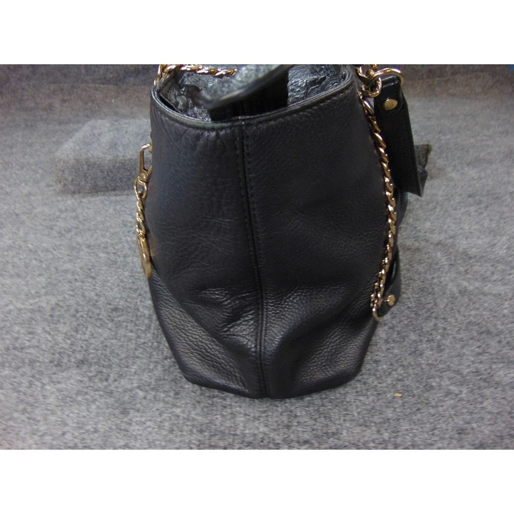 Michael Kors Black Pebbled Leather Chain Strap‎ Tote Shoulder Bag Designer Purse
